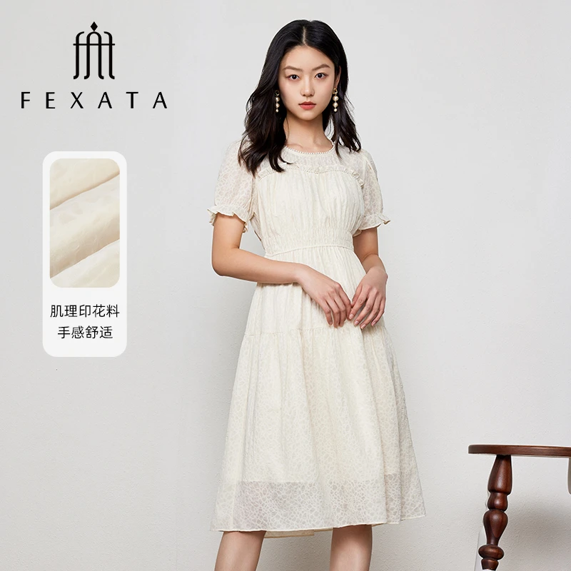 【小朱专属】FEXATA斐格思连衣裙泡泡袖简洁浪漫小白裙F32T1302