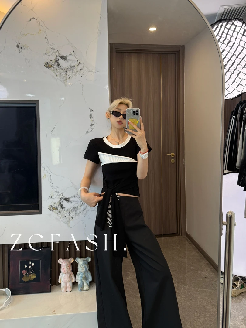 ZC-【夏季新款】黑白撞色下摆设计短袖上衣-s125