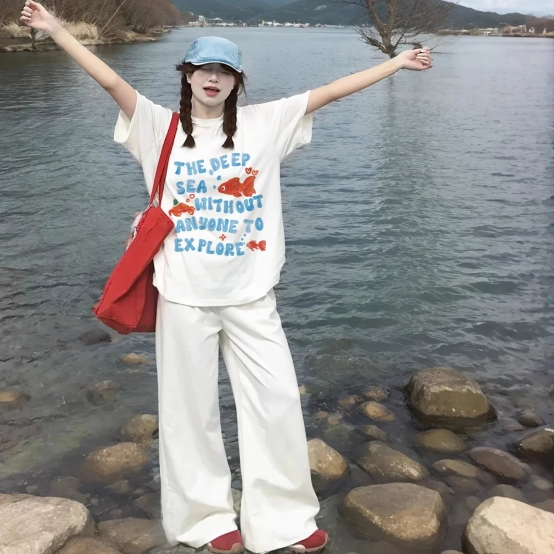 正肩白色短袖t恤女2025夏季新款设计感小众宽松半袖高街上衣