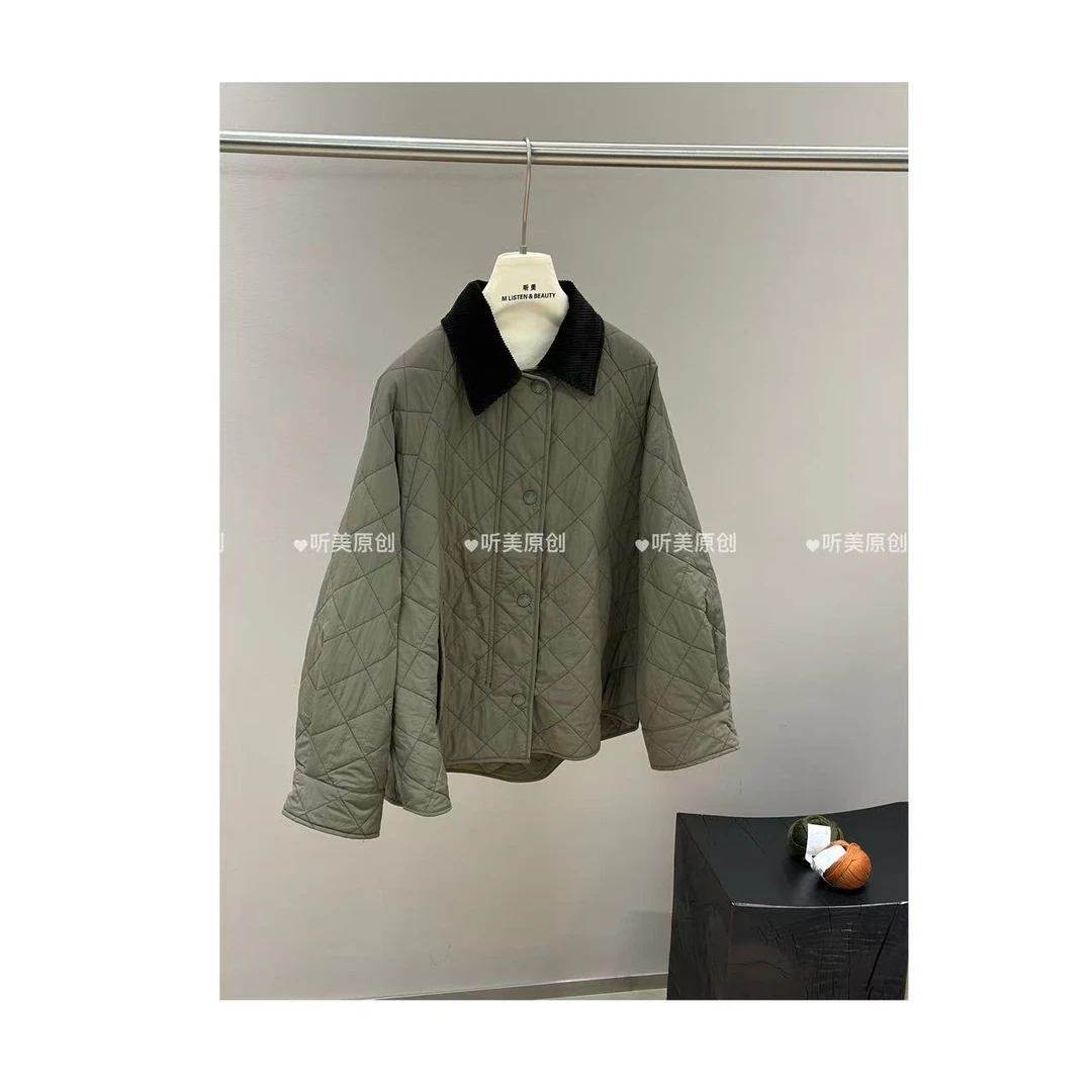 【媚儿】撞色灯芯领菱格绗缝棉服外套