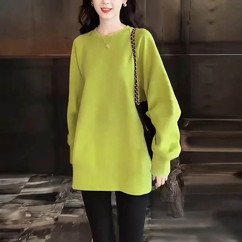 7197圆领宽松中长款卫衣女长袖秋季休闲时尚减龄百搭上衣