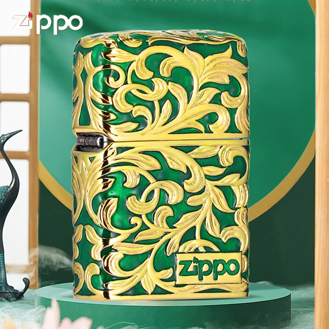 ZIPPO/之宝珐琅唐草-防风打火机镂空金色绿色时尚礼盒装DYJ1
