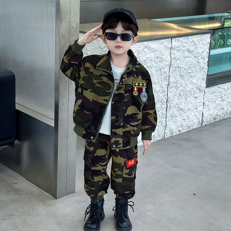 男童2025加绒套装休闲春秋迷彩男童中小童儿童女童运动洋气潮