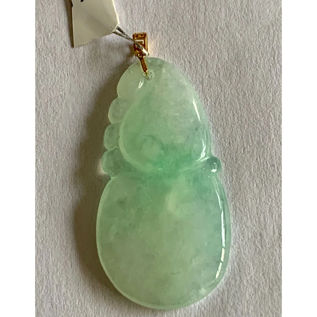 【京都玉品】18K金缅甸天然Ａ货翡翠高冰绿葫芦整体40X18X4，XX591】