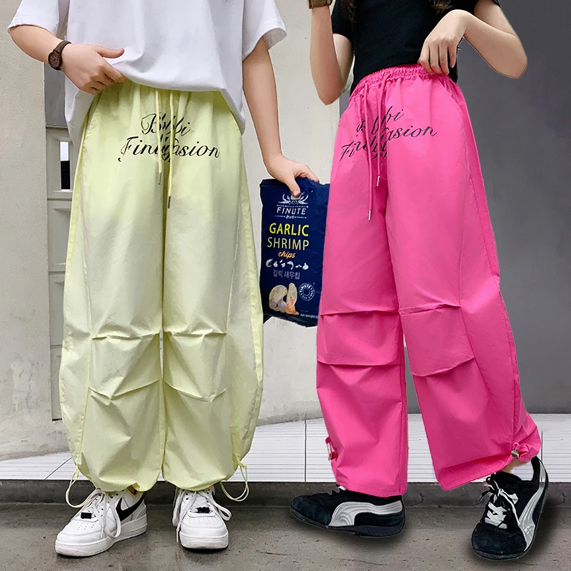 女童夏季薄款九分裤中大童加肥加大码宽松胖童工装裤防蚊裤初中生