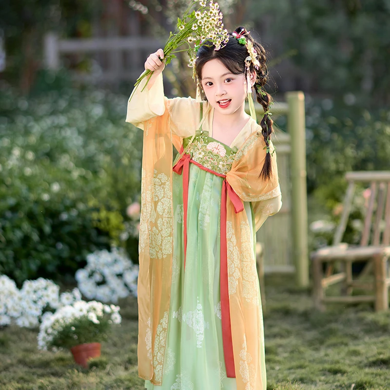 旗铂-绪芳菲 新款女童汉服表演春秋纱裙公主裙2025新款汉服襦裙