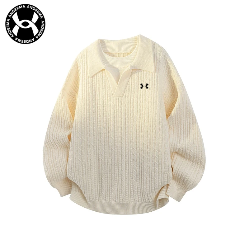 2025爆款男士休闲时尚轻奢针织毛线衣潮流宽松透气翻领宽松毛衣