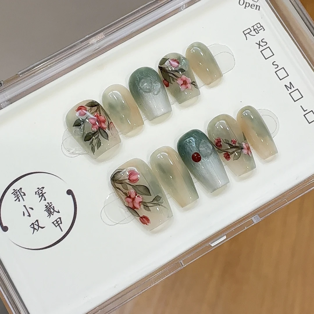 【碧绿红樱2】郭小双穿戴甲手绘水彩版10片盒装-S20085