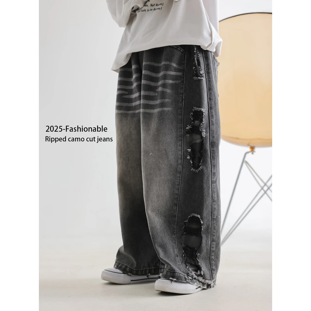 in 爱：mp25春季男童美式痞帅破洞直筒裤韩版儿童时髦牛仔裤潮5037