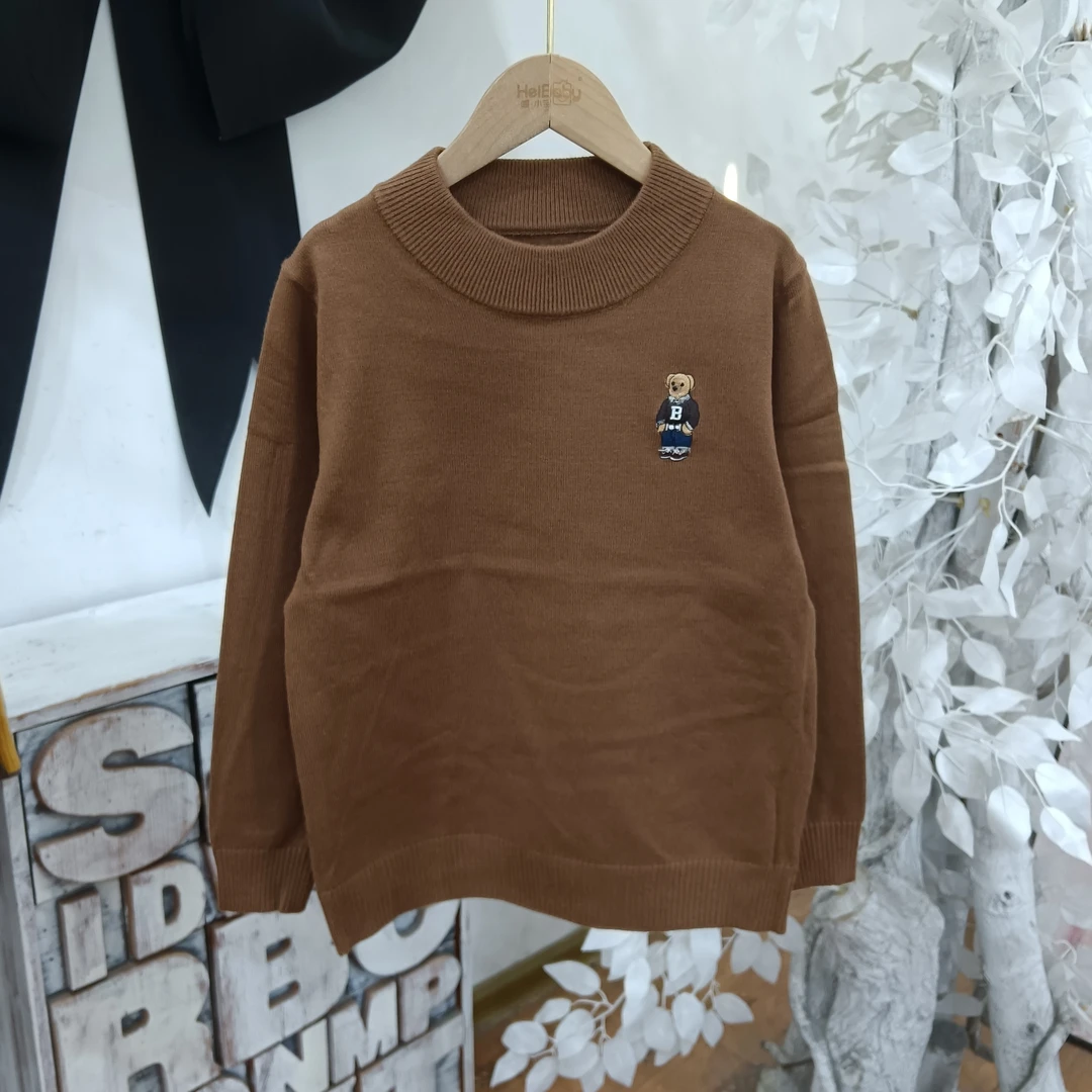 S246咖色净版小熊刺绣毛衣