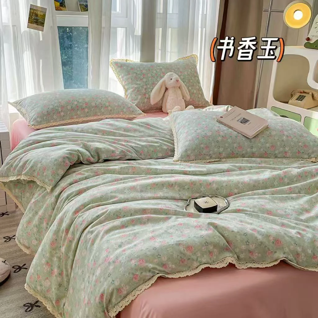 A类-蕾丝边双纱全棉四件套