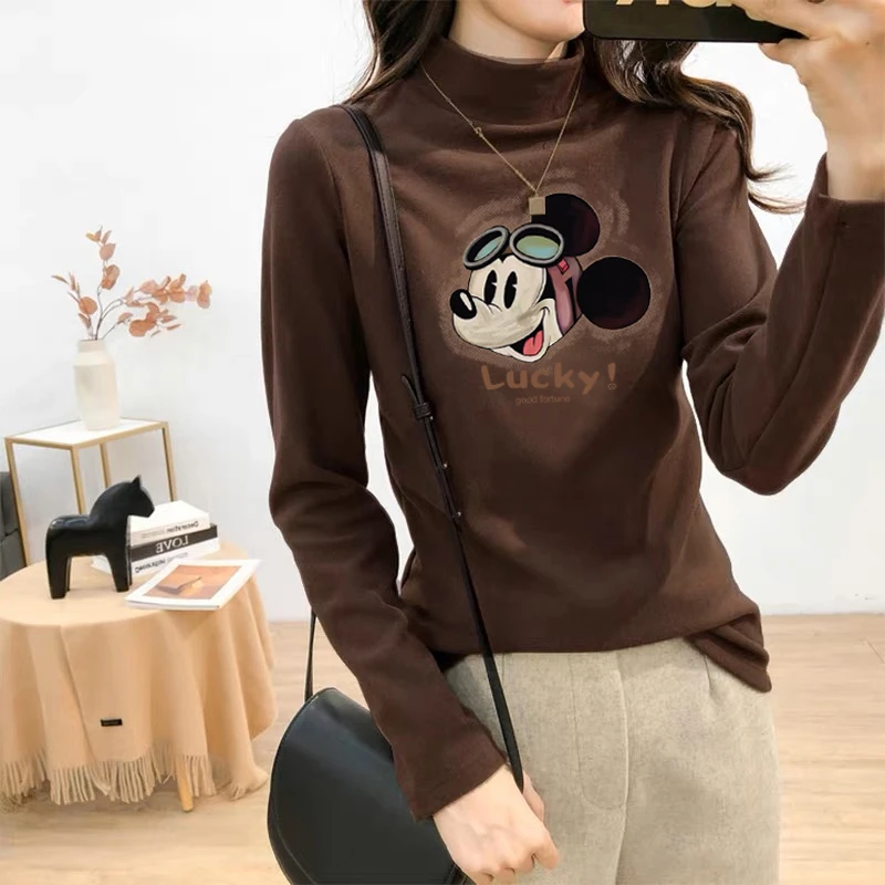 德绒加绒加厚保暖半高领长袖t恤女秋冬季磨毛内搭上衣百搭打底衫