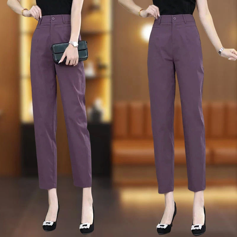 时尚哈伦裤女夏季薄款2025新款高腰直筒西装裤显瘦休闲九分烟管裤