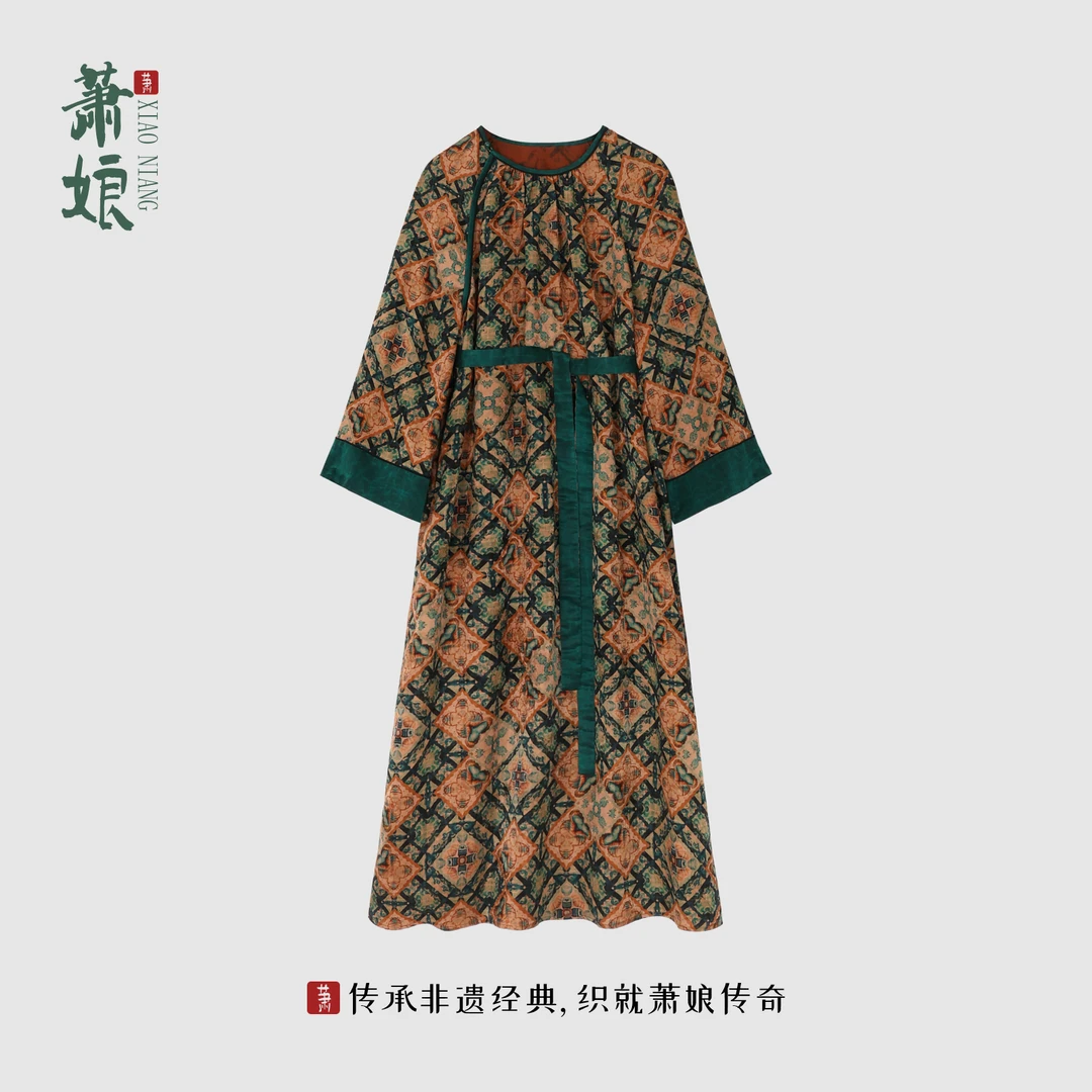 萧娘【泷涛】红云纱桑蚕丝新中式宽松连衣裙复古气质国风XN1913