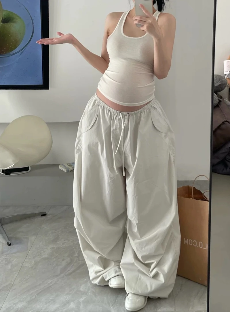 美式慵懒风松弛感降落伞工装裤女2025新款宽松束脚抽绳跳舞阔腿裤