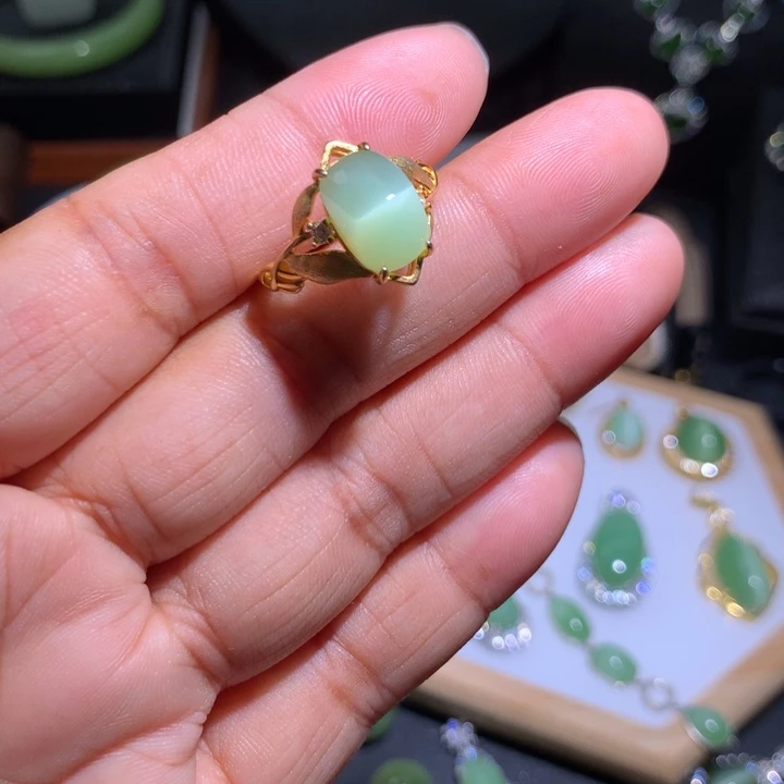 和田玉（碧玉）戒指银S925镶嵌