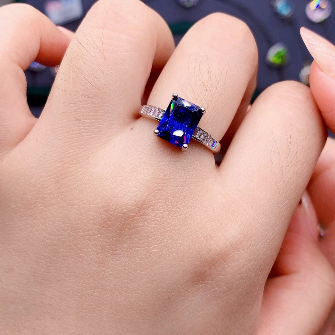 蓝宝石戒指银S925镶嵌