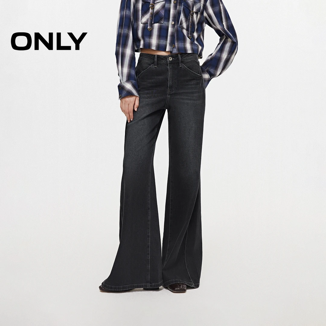 ONLY2025秋季新款立体拼接高腰长裤松弛喇叭裤牛仔裤女|125432017
