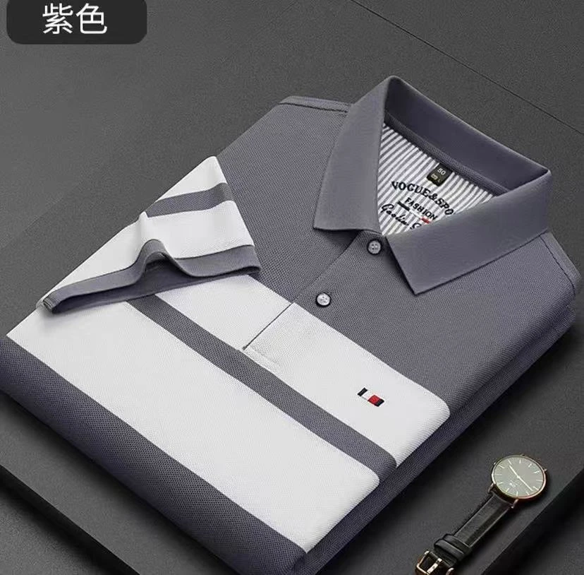 男士POLO衫2025夏季新款透气棉短袖商务休闲大条纹上衣t恤爸爸装