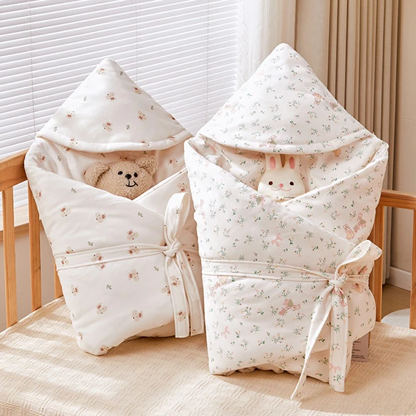 一米婴儿纯棉花抱被新生儿宝宝春夏秋冬季夹棉厚款外出产房包被