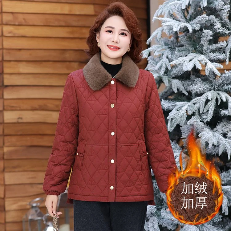棉衣棉服毛呢外套妈妈女装中老年女装上衣洋气加绒大码大褂加厚保