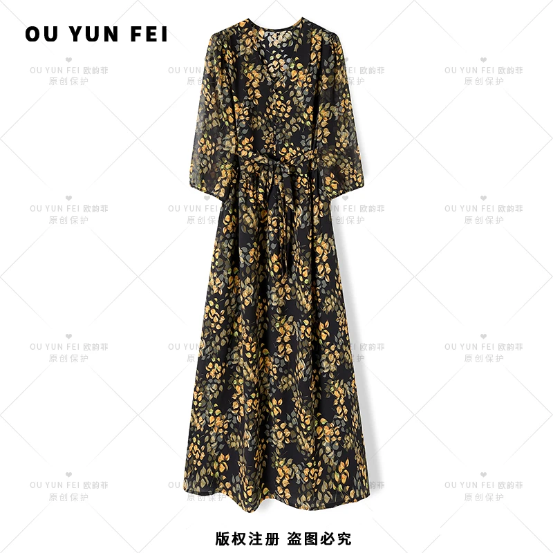 连衣裙女装气质轻奢时尚印花设计师连衣裙女装气质轻奢时尚JY1076