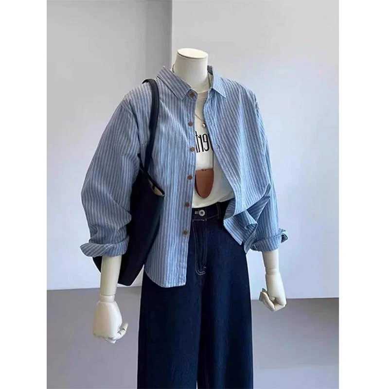 衬衣女2025秋季新款高级感轻奢减龄洋气复古港风穿搭宽松条纹衬衫