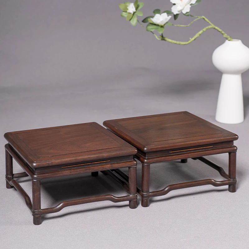 清代 红木圆材裹腿做方形器座（一对） 古董艺术品