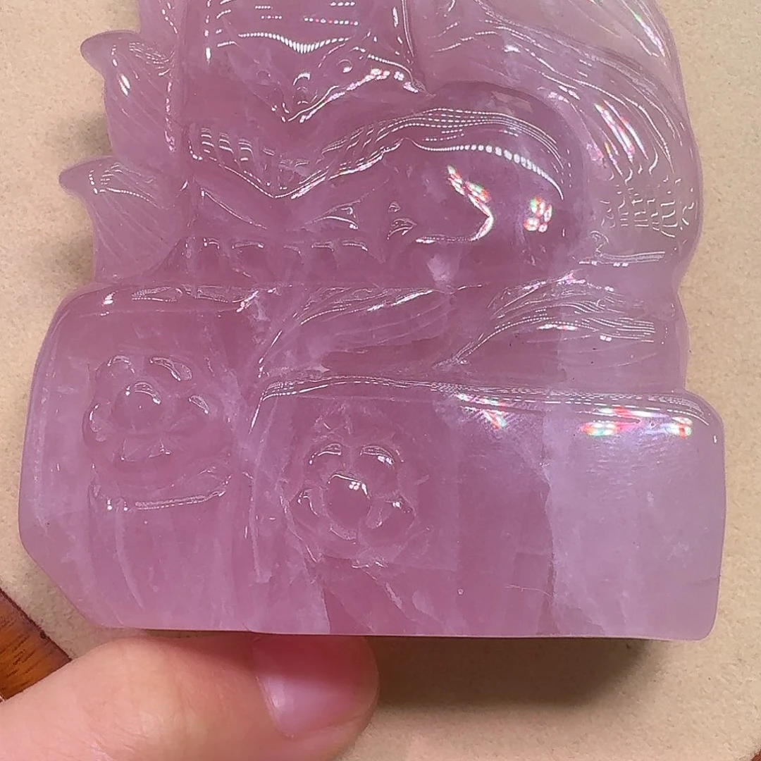 水晶颈饰未镶嵌天然粉水晶狐狐手工雕刻件
