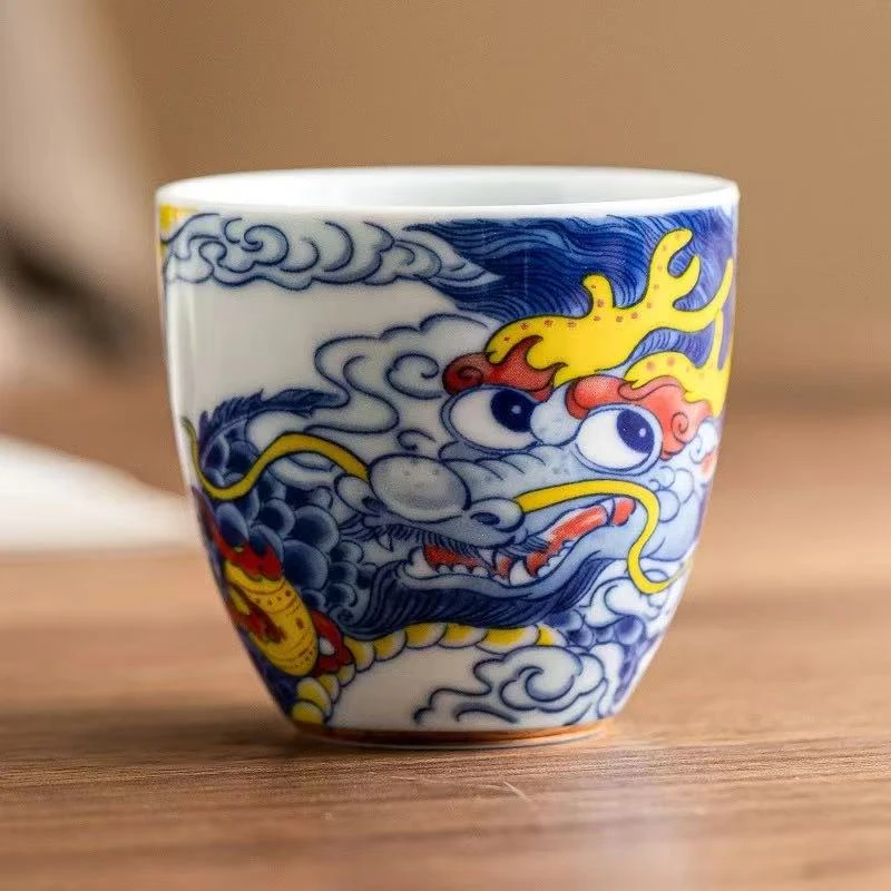 【祥龙描金】暖手杯茶杯单个茶具礼盒陶瓷主人杯防烫功夫茶品茗杯