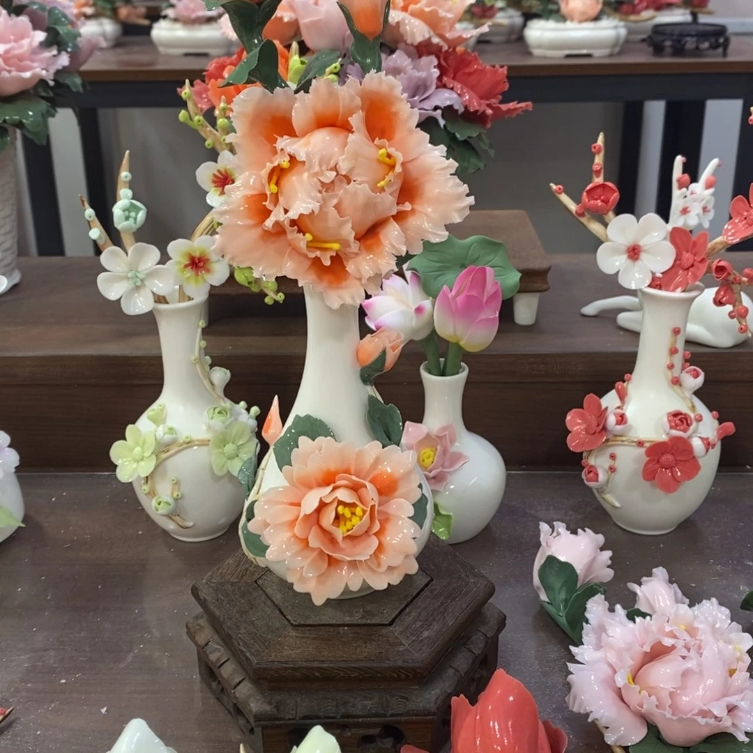 摆件陶瓷手工花摆件