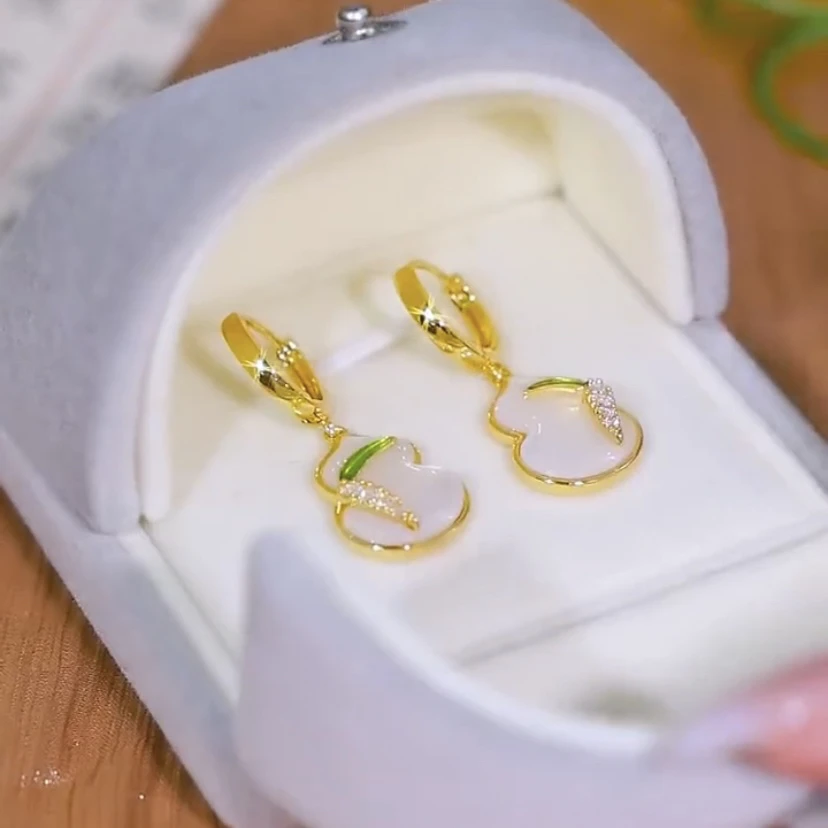 铜合金锆石耳饰 竹香入画葫芦耳钉女耳环2025新款国风新中式耳饰