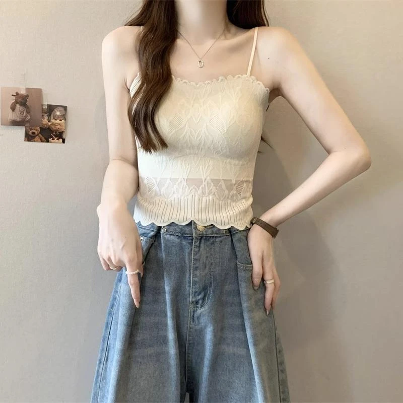 纯欲蕾丝抹胸吊带小背心女夏带胸垫一体美背泰国泰式外穿海边上衣