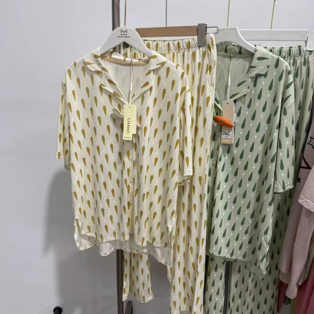 2202女士短袖长裤舒适居家亲肤透气家居套装