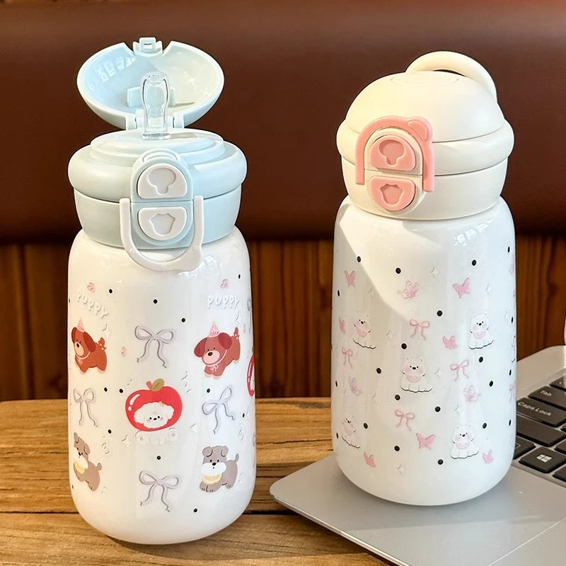 高颜值吸管杯女生户外出行卡通塑料杯大容量可爱学生双饮口PC水杯