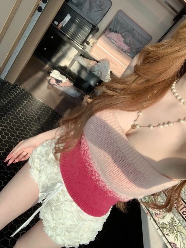 TUTU【粉雾莓心】羊毛/羊驼毛修身显瘦高级喷染混色背心抹胸#BX1467