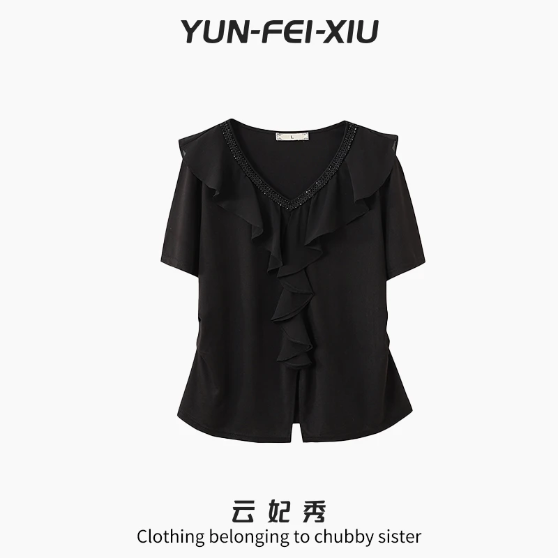 云妃秀大码女装T恤休闲时尚胖妹妹宽松显瘦韩版减龄上衣夏季6005