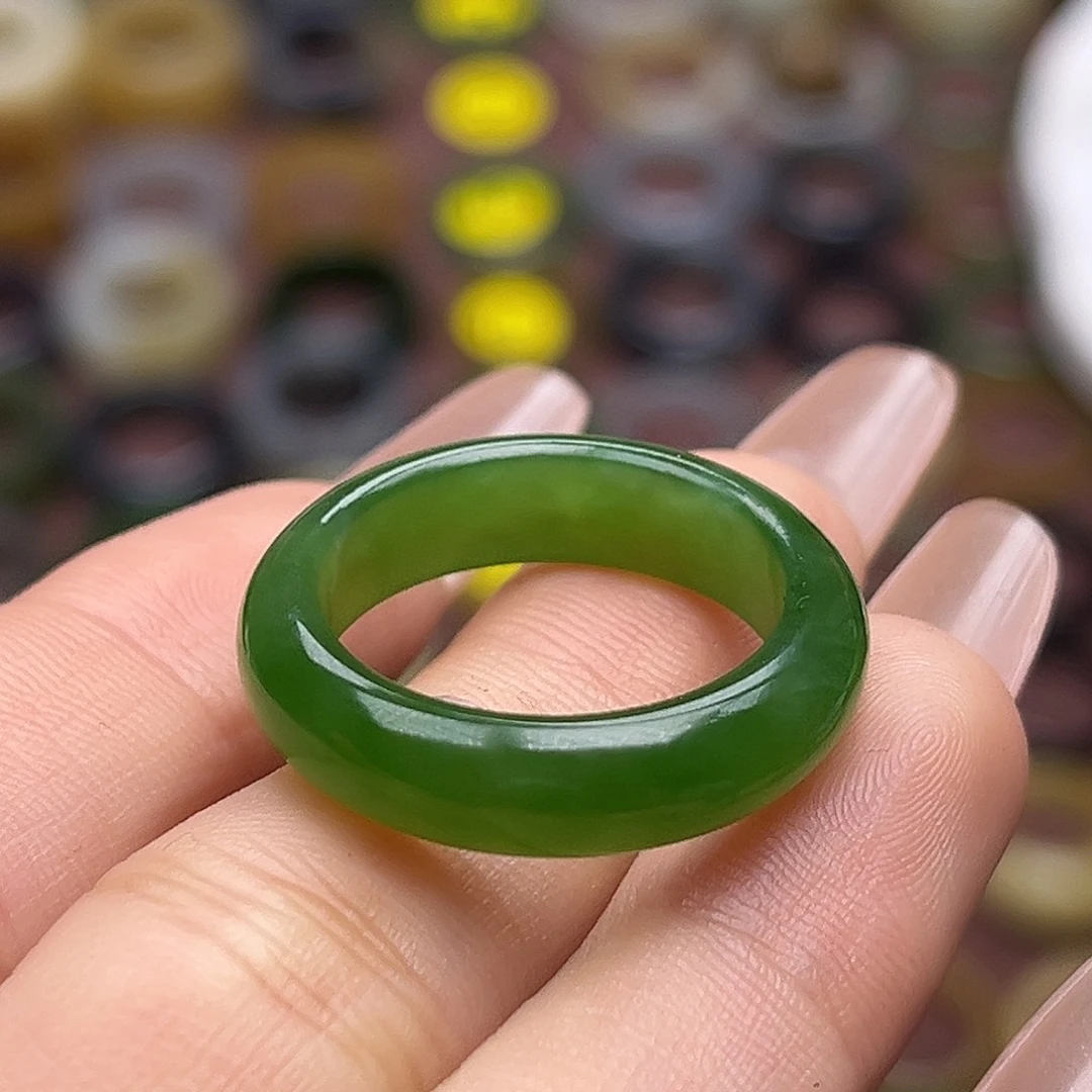 和田玉未镶嵌戒指19.2阳绿