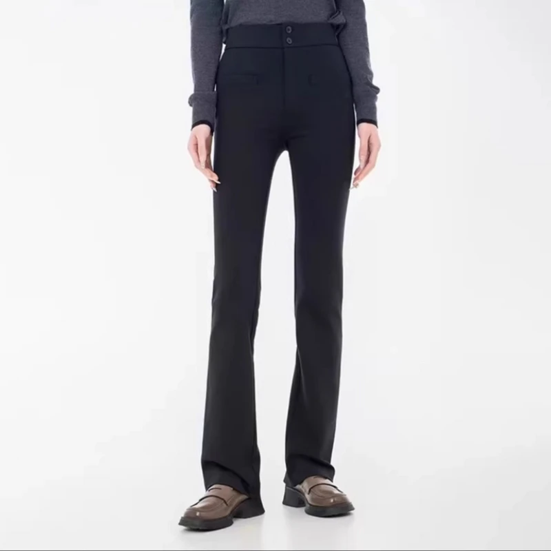 AMASS/阿玛施高腰修身显瘦超模微喇长裤黑色微喇小黑裤510060