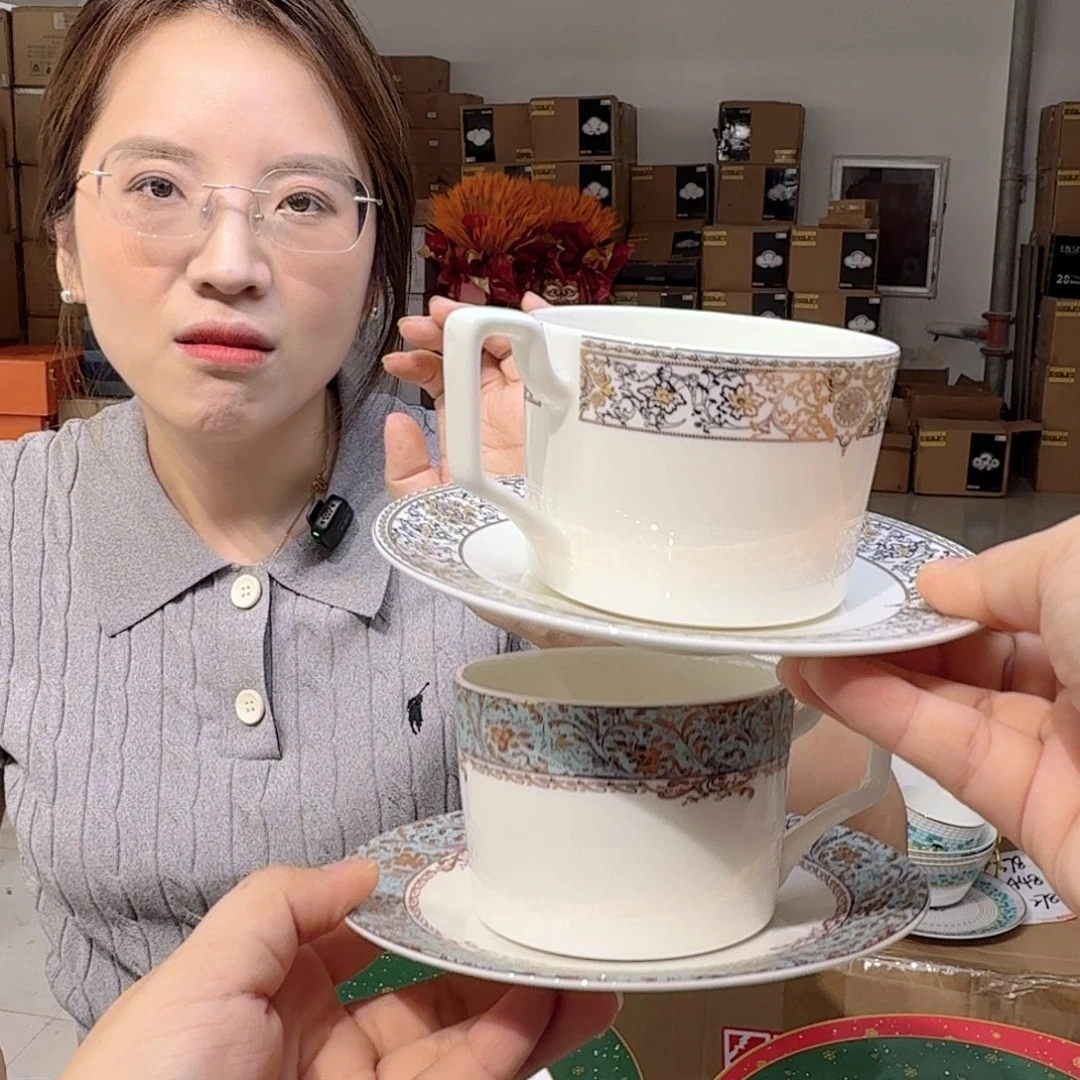 冰***骨瓷高骨骨瓷咖啡杯碟2套(4件)250ml外贸骨瓷