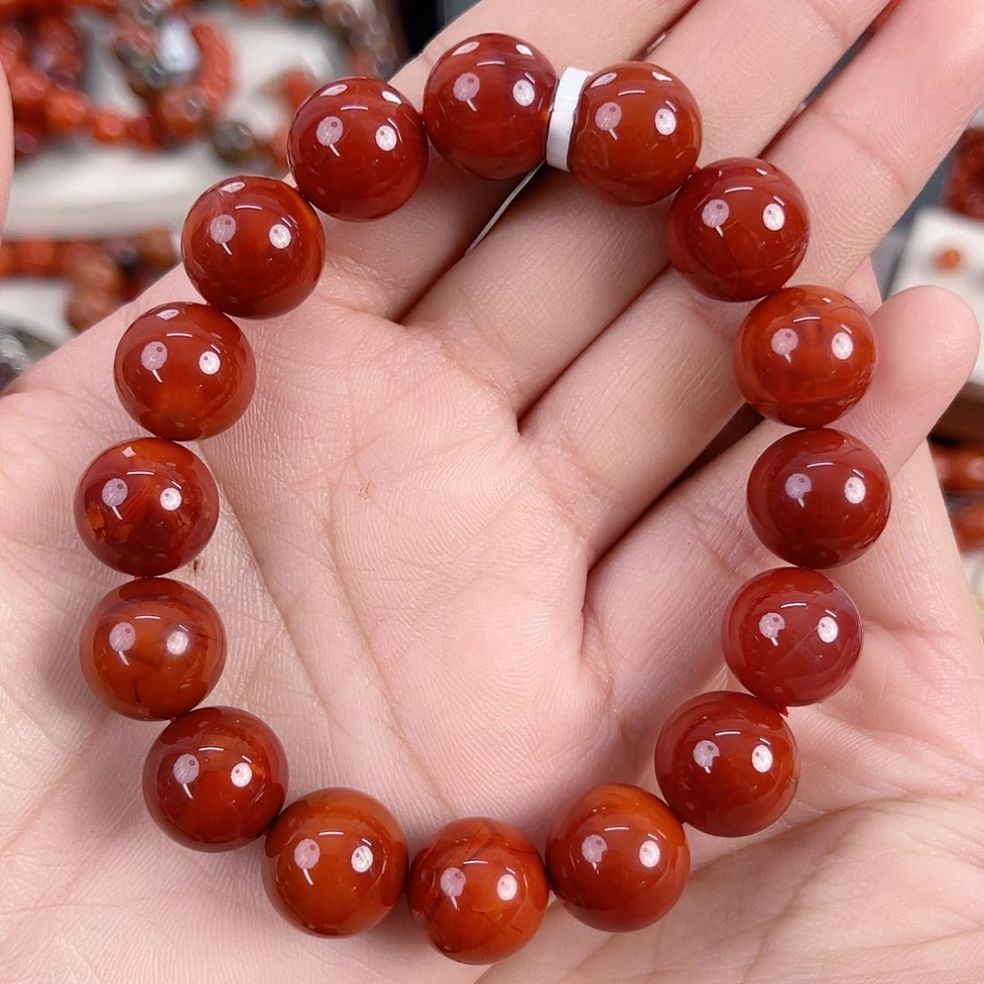 南红玛瑙未镶嵌瓦西收藏级牛血锦红满肉单圈13mm