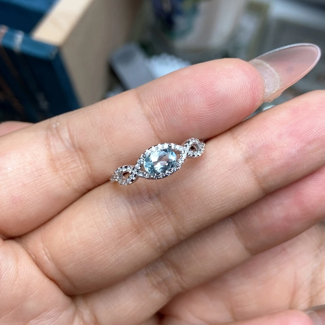 戒指银S925镶嵌海蓝宝石