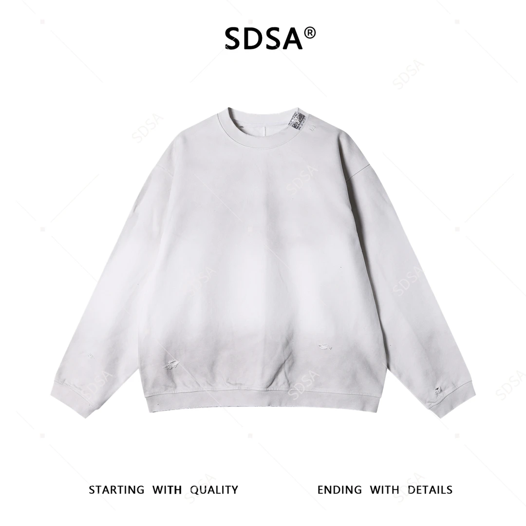 SDSA男士秋冬新款痞帅男装韩版潮牌磨破圆领卫衣百搭套头上衣宽松