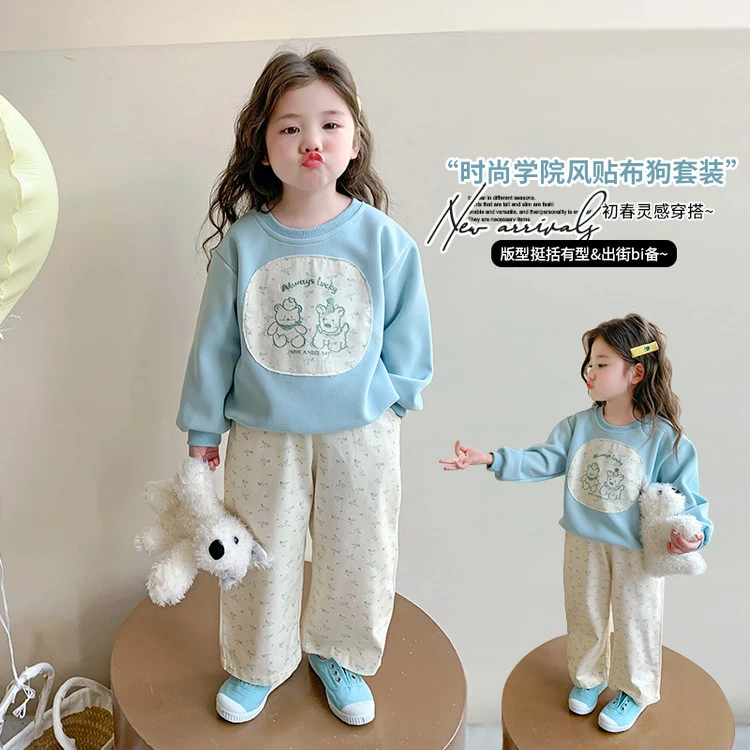女童套装2025新款春季女孩韩版洋气时髦休闲卫衣两件套女宝宝春装