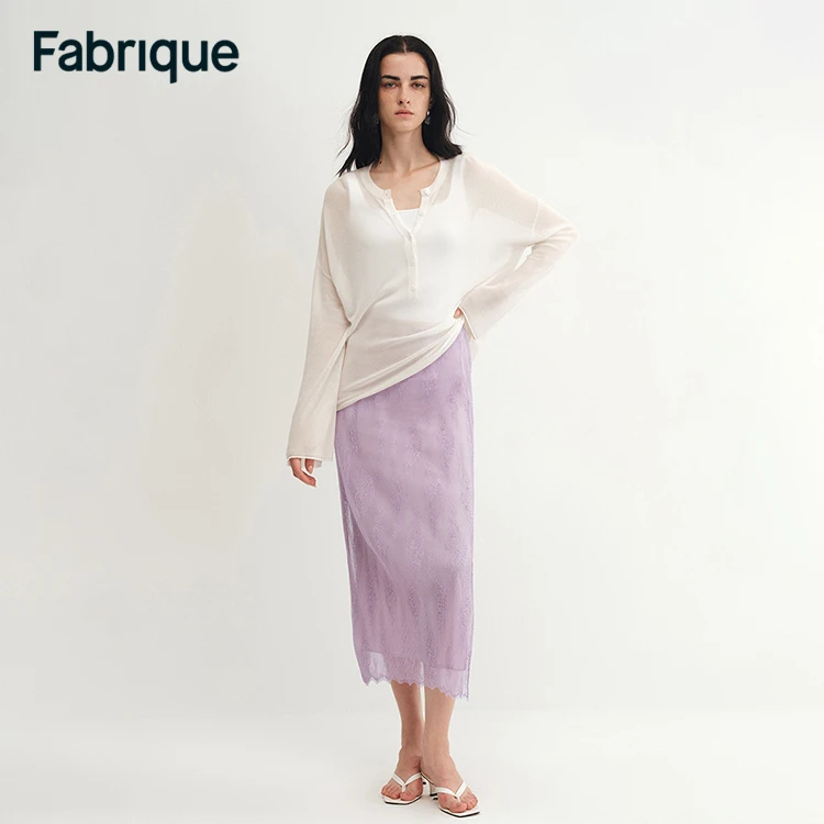 Fabrique Xyla 春夏新款【丘比特花园】丁香紫定制蕾丝弹力细褶半裙