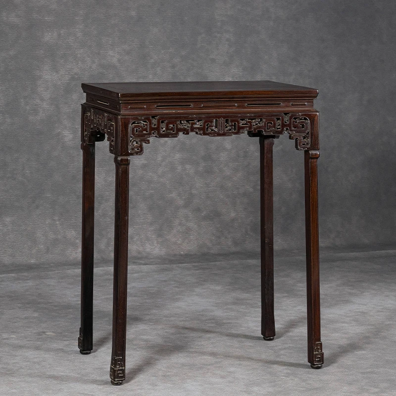 清代红木透雕拐子纹香几明清古典家具古董收藏大红酸枝玄关桌边桌