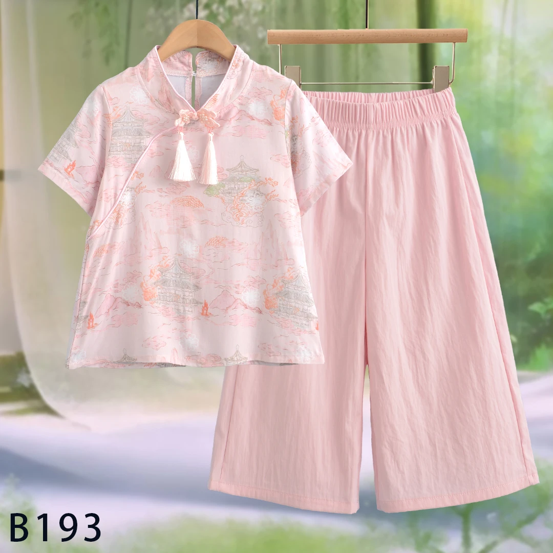 山东人造棉（棉绸）甜美儿童套装B193