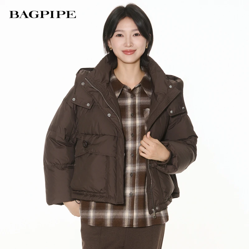 风笛2025冬季新款连帽宽松面包服羽绒服加厚保暖小个子外套鹅绒服