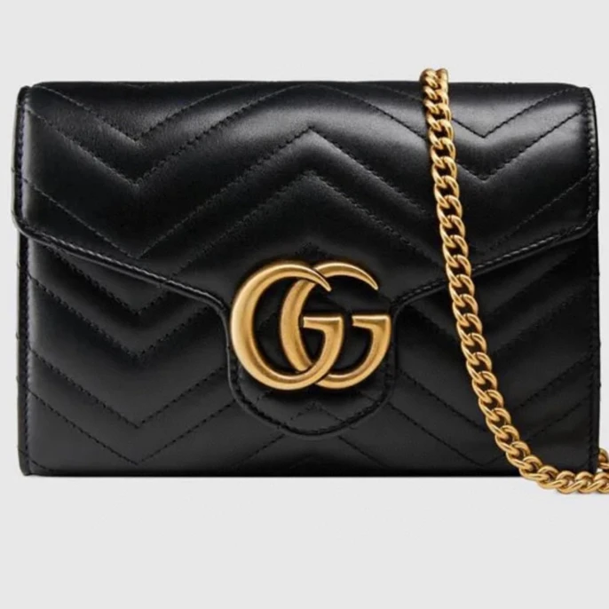 99新 GUCCI/古驰 黑金marmont woc链条包