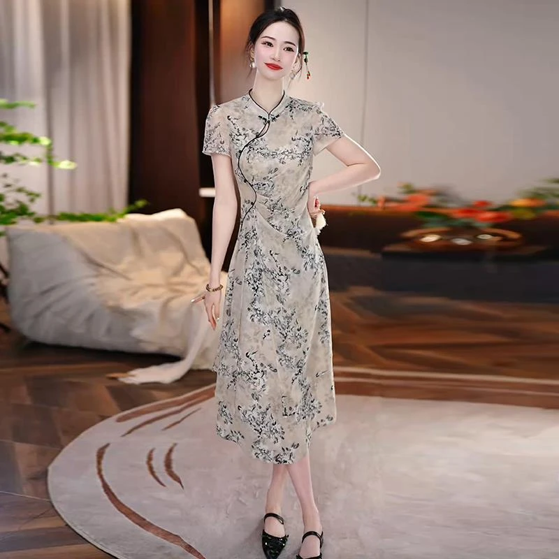 远山芙蓉】2025年夏季新款梅花旗袍连衣裙气质高贵轻奢高端连衣裙